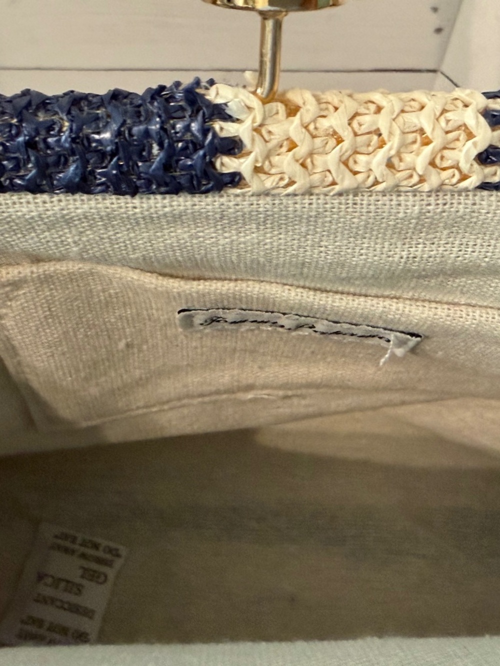 NWT Tommy Bahama Navy Ivory Woven Bamboo Top Handle or Crossbody Bag - Picture 4 of 6